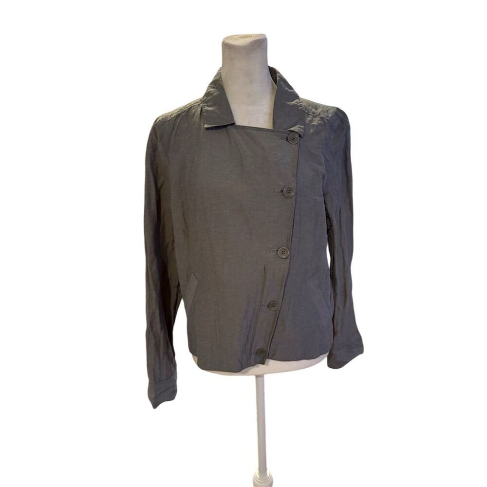 Eileen Fisher Women's Gray Asymmetric Moto Jacket Size Petite Medium